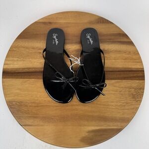 New Womens Seychelles Wish List Black Bow Thong Flip Flops Sandals Size 7.5 NWOB